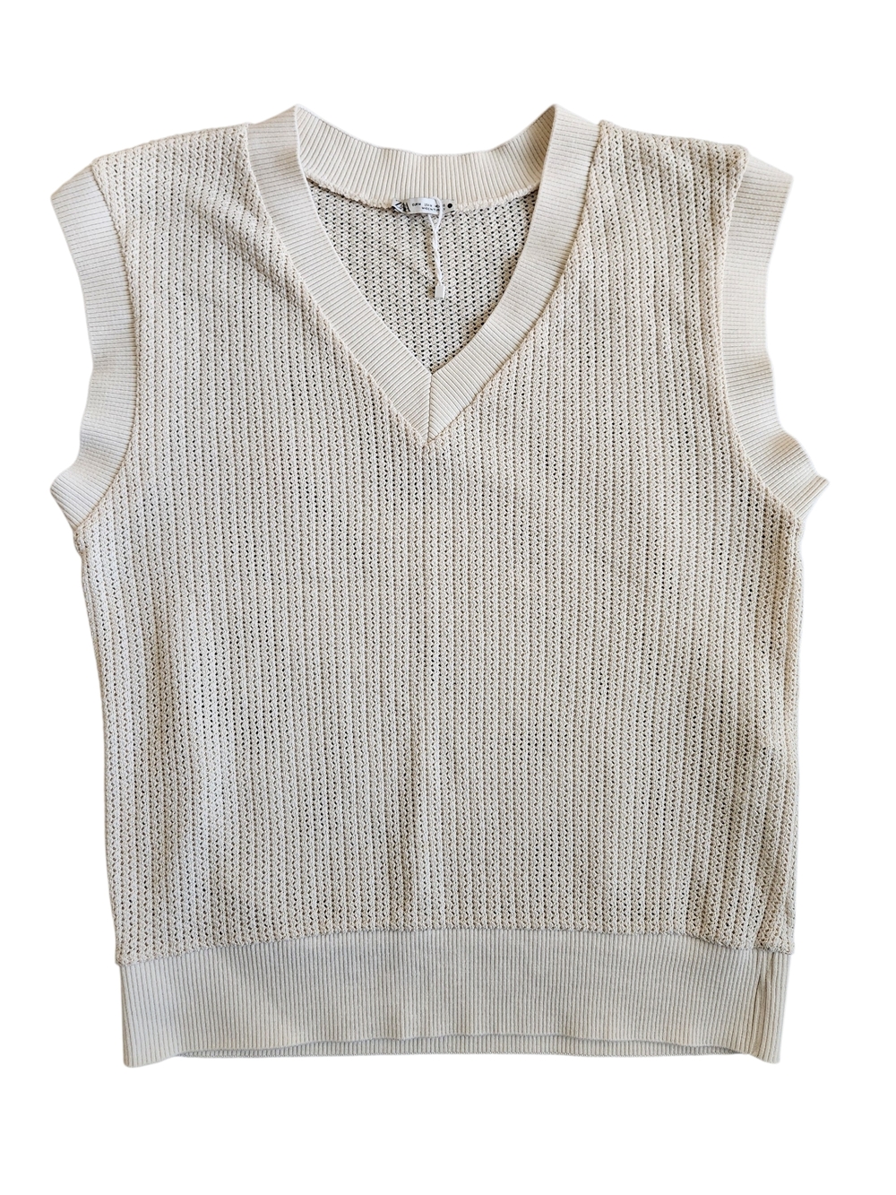 Zara Vest Knit Crochet Vest Women's M Beige Nautical Old Money Golf Resort Club